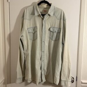 Levi's Men's Blue Washed Denim Pearl Snap Western Rodeo Work Shirt 2XL